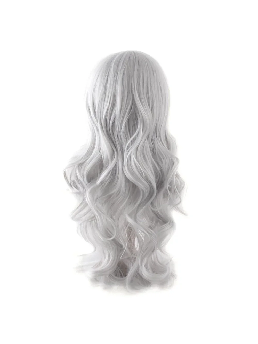 Women's Silver Grey 24 Inch Synthetic Modern Long Wavy Side Bangs Wigs